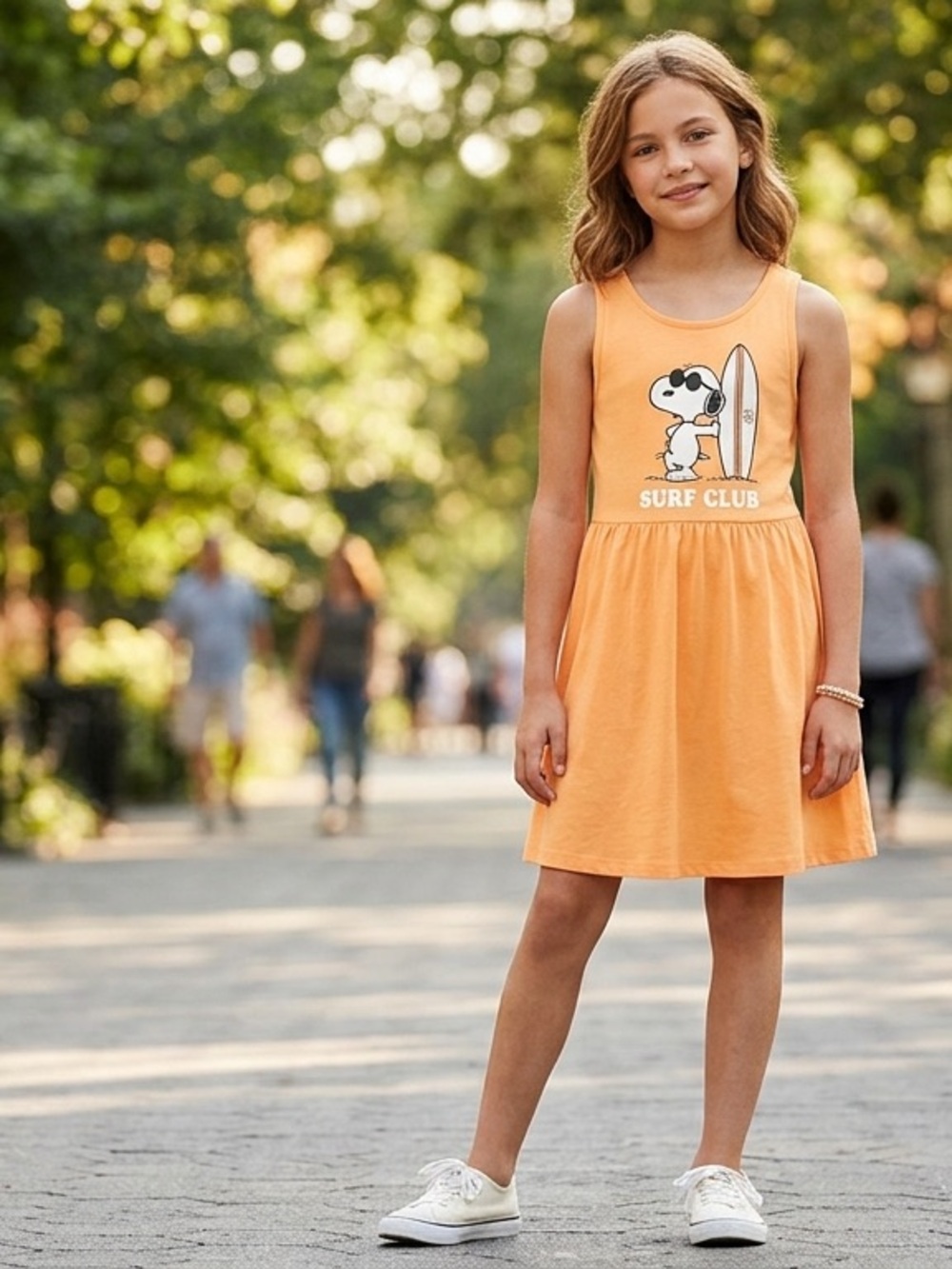 H&M Girls Peanuts Snoopy "Look Out!" Orange Skater Dress Size 10-12Y EUC